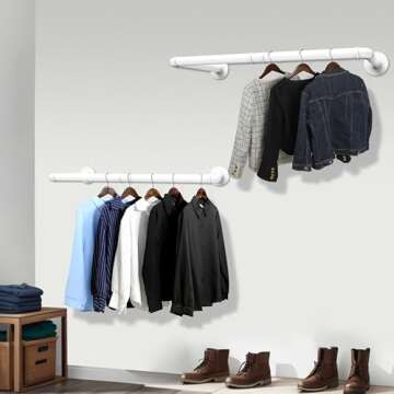 WEBI Clothing Rack Wall Mount White,24" Industrial Pipe Clothes Rack for Hanging Clothes,Heavy Duty ...
