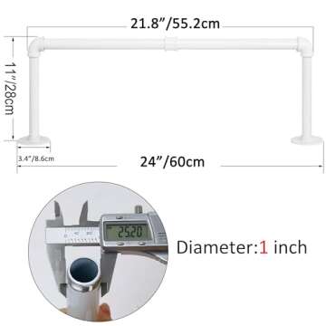 WEBI Clothing Rack Wall Mount White,24" Industrial Pipe Clothes Rack for Hanging Clothes,Heavy Duty Iron Garment Rack Bar,Retail Display Clothes Rod for Closet,Laundry Room