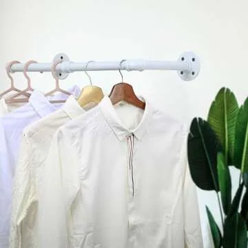WEBI Clothing Rack Wall Mount White,24" Industrial Pipe Clothes Rack for Hanging Clothes,Heavy Duty Iron Garment Rack Bar,Retail Display Clothes Rod for Closet,Laundry Room