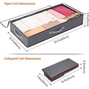 Lifewit Under Bed Storage Containers Clothes Organizers with Durable Fabric, Sturdy Structure, Reinforced Handle, See-Through Window for Clothing, Blankets, Sweaters, Shoes, Grey, 2 Pack