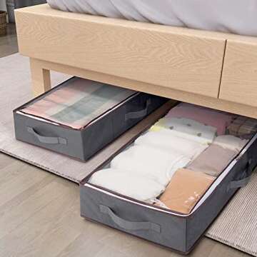 Lifewit Under Bed Storage Containers Clothes Organizers with Durable Fabric, Sturdy Structure, Reinforced Handle, See-Through Window for Clothing, Blankets, Sweaters, Shoes, Grey, 2 Pack