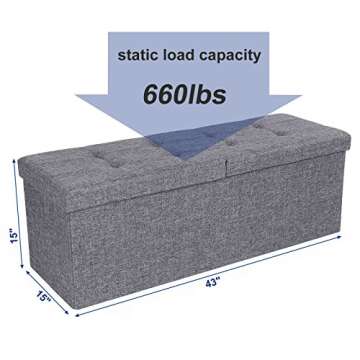 SONGMICS 43 Inches Fabric Ottoman Bench with Lift Top, Storage Chest Foot Rest Stool, 43" x 15" x 15", Collapsible