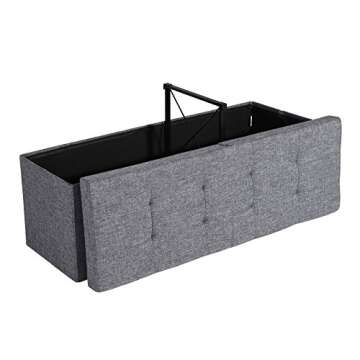 SONGMICS 43 Inches Fabric Ottoman Bench with Lift Top, Storage Chest Foot Rest Stool, 43" x 15" x 15", Collapsible