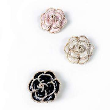 Elegant Enamel Camellia Brooch Pin for Women - Black