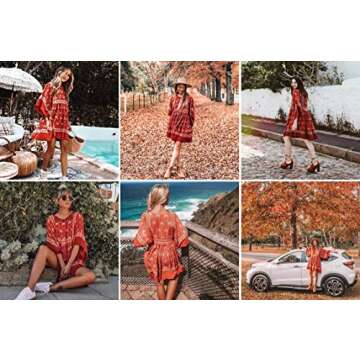 R.Vivimos Women's Summer Cotton Half Sleeve Casual Loose Bohemian Floral Tunic Dresses (Large, Red)