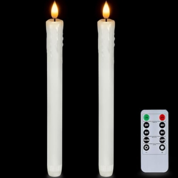 Homemory Real Wax Flameless Taper Candles with Remote Timer - 9.6" Elegant LED Candlesticks for Home...