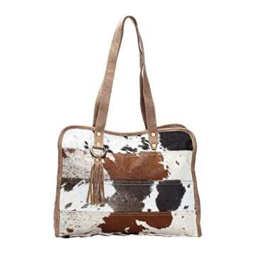 Myra Bag Stripes Cowhide Tote Bag | Stylish Leather Handcrafted Handbag