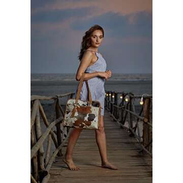 Myra Bag Stripes Cowhide Tote Bag - Stylish & Durable