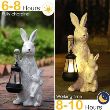 REYISO Solar Garden Statues Bunny Decor with LED Lights Home Decorations Outdoor Garden Rabbit Statu...