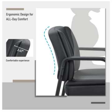 Furniwell Office Guest Chair Wating Room Reception Chairs Set of 2, PU Leather Executive Desk Chair with Padded Armrests for Meeting Conference (Black)