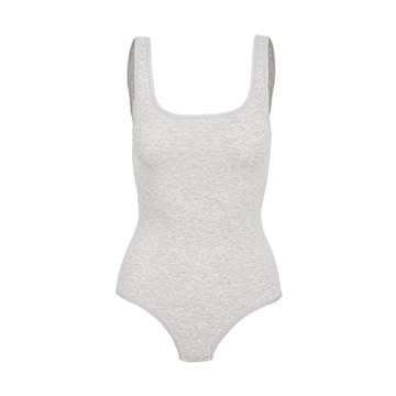 Yummie Women's Ruby Cotton Shaping Thong Bodysuit, Heather Grey, S-M