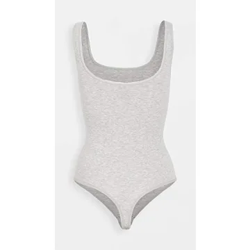 Yummie Women's Ruby Cotton Shaping Thong Bodysuit, Heather Grey, S-M