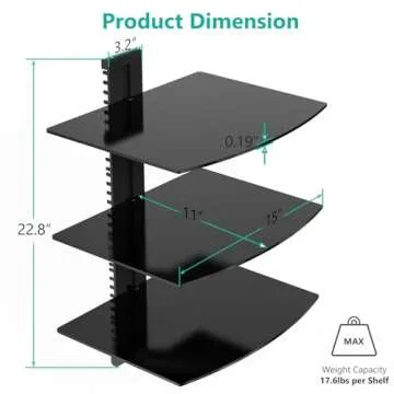 WALI Floating Entertainment Center Shelves, Holds Up to 17.6lbs, TV Shelf with Strengthened Tempered Glasses for DVD Players, Cable Boxes, Games Consoles, TV Accessories (CS303B), 3 Shelf, Black