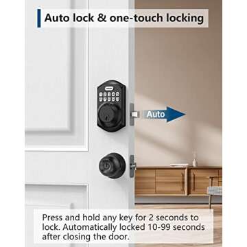 TEEHO TE001 Keyless Entry Door Lock with Keypad - Smart Deadbolt Lock for Front Door with 2 Keys - Auto Lock - Easy Installation - Matte Black