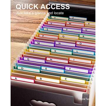 26 Pockets Accordion File Folder Organizer, Expanding Filing Box A4 Letter Size Expandable File Folders, Plastic Accordion Document Paper Coupon Bill Receipt Organizer with 3 A-Z Alphabet Colored Tabs