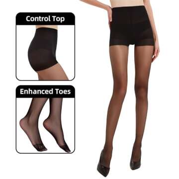 Citystl Black Sheer Tights for Women - 20D Not Rip Control Top Pantyhose with Reinforced Toes, Suppl...