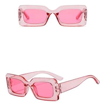 IKANOO Retro Rectangle Sunglasses for Women Vintage 90’s Candy Color Sunglasses Square Frame Y2K Eyewear (Pink)