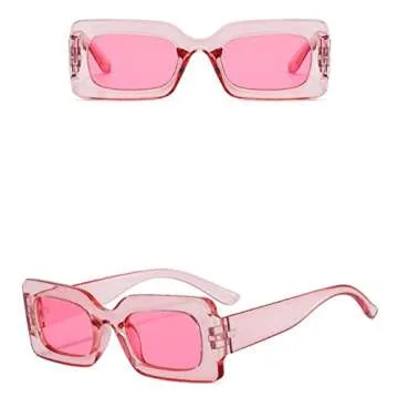 IKANOO Retro Rectangle Sunglasses for Women Vintage 90’s Candy Color Sunglasses Square Frame Y2K Eyewear (Pink)