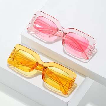 IKANOO Retro Rectangle Sunglasses for Women Vintage 90’s Candy Color Sunglasses Square Frame Y2K Eyewear (Pink)