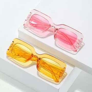 IKANOO Retro Rectangle Sunglasses for Women Vintage 90’s Candy Color Sunglasses Square Frame Y2K Eyewear (Pink)