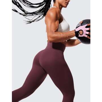 CRZ YOGA Women's Hugged Feeling Compression Leggings 28 Inches - High Waist Thick Tummy Control Workout Pants Dark Russet Small