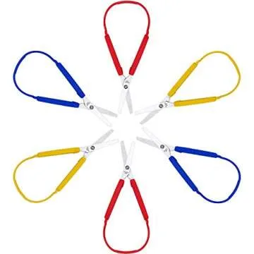 Loop Colorful Grip Scissors Loop Handle Self-Opening Adaptive Cutting Scissors for Children and Adults Special Needs, 8 Inches(Yellow, Red, Blue,6 Packs)