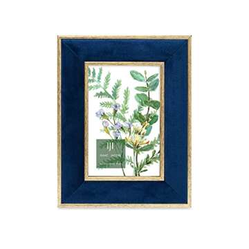 Isaac Jacobs 4x6 Navy Velvet Picture Frame with Metallic Gold Double Border, Photo Frame, Horizontal...