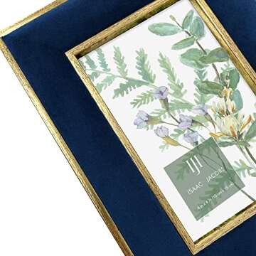 Isaac Jacobs 4x6 Navy Velvet Picture Frame with Metallic Gold Double Border, Photo Frame, Horizontal & Vertical, Made for Tabletop & Wall Display, for Home and Office (4x6, Navy with Gold)