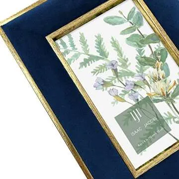 Elegant Navy Velvet Picture Frame with Gold Double Border