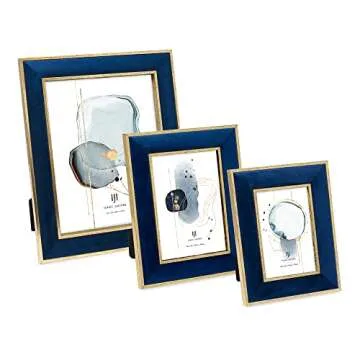 Elegant Navy Velvet Picture Frame with Gold Double Border