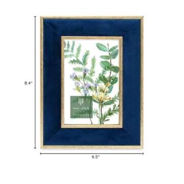 Isaac Jacobs 4x6 Navy Velvet Picture Frame with Metallic Gold Double Border, Photo Frame, Horizontal & Vertical, Made for Tabletop & Wall Display, for Home and Office (4x6, Navy with Gold)