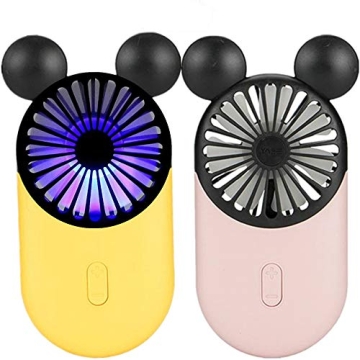 Kbinter Cute Portable Personal Mini Fan with LED Light and 3 Speeds (2 Pack)