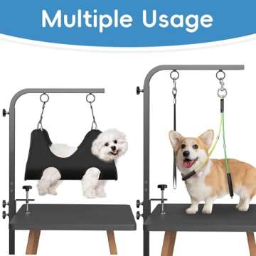 Small Dog Grooming Arm with Clamps: 42" Height-Adjustable Pet Grooming Holder with Hammock and No-Si...