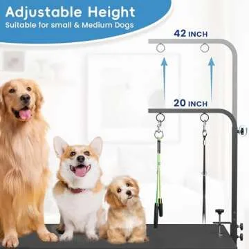 Small Dog Grooming Arm with Clamps: 42" Height-Adjustable Pet Grooming Holder with Hammock and No-Sit Haunch Holders, Ideal for Home Grooming, Trimming, and Nail Clipping (Table Not Included)