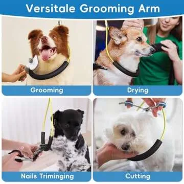 Small Dog Grooming Arm with Clamps: 42" Height-Adjustable Pet Grooming Holder with Hammock and No-Sit Haunch Holders, Ideal for Home Grooming, Trimming, and Nail Clipping (Table Not Included)