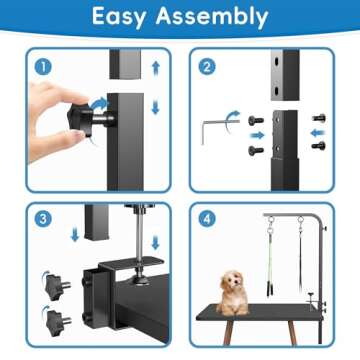 Small Dog Grooming Arm with Clamps: 42" Height-Adjustable Pet Grooming Holder with Hammock and No-Sit Haunch Holders, Ideal for Home Grooming, Trimming, and Nail Clipping (Table Not Included)