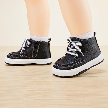 BMCiTYBM Baby Boy Girl Boat Shoes Infant First Walking Sneakers Toddler Ankle Boots Casual Loafers 6 9 12 18 24 Months Black Size 6-12 Months Infant