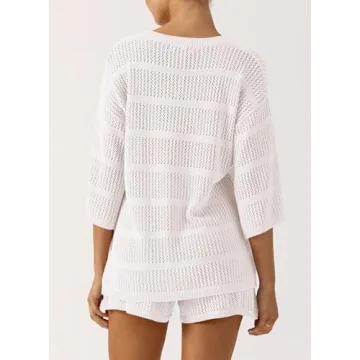 PRETTYGARDEN Women's Summer Swimsuit Coverup Hollow Out Knit Set