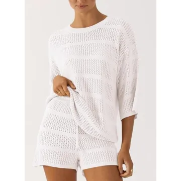 PRETTYGARDEN Women's Summer Swimsuit Coverup Hollow Out Knit Set