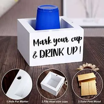 Single Cup Holder with Marker Slot Party Cup Dispenser Mark Your Cup and Drink Up Cup Holder Drink Dispensers for Parties Housewarming Hostess Gift Cup Holder Countertop 2 Sides Designs