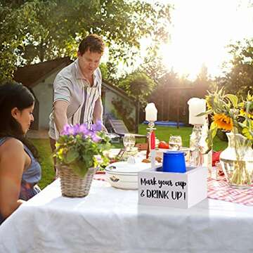 Single Cup Holder with Marker Slot Party Cup Dispenser Mark Your Cup and Drink Up Cup Holder Drink Dispensers for Parties Housewarming Hostess Gift Cup Holder Countertop 2 Sides Designs