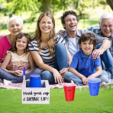 Single Cup Holder with Marker Slot Party Cup Dispenser Mark Your Cup and Drink Up Cup Holder Drink Dispensers for Parties Housewarming Hostess Gift Cup Holder Countertop 2 Sides Designs