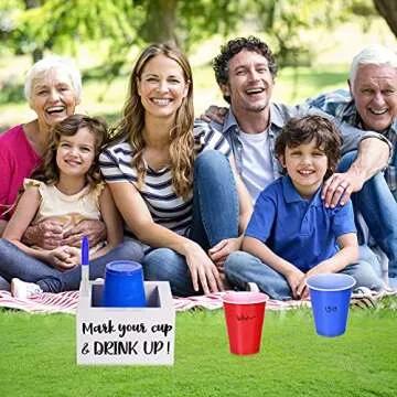 Single Cup Holder with Marker Slot Party Cup Dispenser Mark Your Cup and Drink Up Cup Holder Drink Dispensers for Parties Housewarming Hostess Gift Cup Holder Countertop 2 Sides Designs