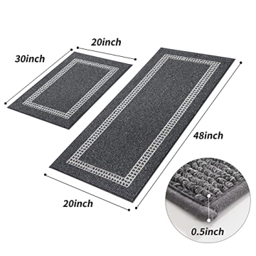 COSY HOMEER Kitchen Rugs Non-Slip 20x30/20x48 Inch Thick Polypropylene Standing Mat for Home Machine Washable, Black
