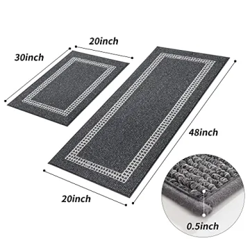 COSY HOMEER Kitchen Rugs Non-Slip 20x30/20x48 Inch Thick Polypropylene Standing Mat for Home Machine Washable, Black