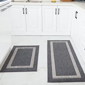 COSY HOMEER Kitchen Rugs Non-Slip 20x30/20x48 Inch Thick Polypropylene Standing Mat for Home Machine Washable, Black