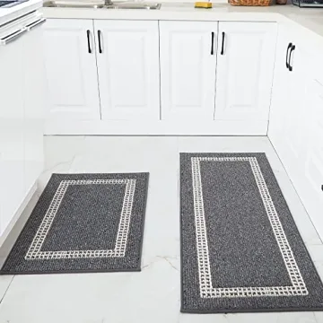 COSY HOMEER Kitchen Rugs Non-Slip 20x30/20x48 Inch Thick Polypropylene Standing Mat for Home Machine Washable, Black