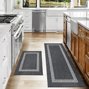 COSY HOMEER Kitchen Rugs Non-Slip 20x30/20x48 Inch Thick Polypropylene Standing Mat for Home Machine Washable, Black