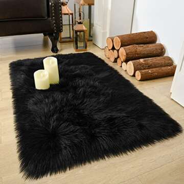 LOCHAS Soft Fluffy Faux Fur Rugs for Bedroom Bedside Rug 2x3 Feet, Washable, Furry Sheepskin Area Ru...