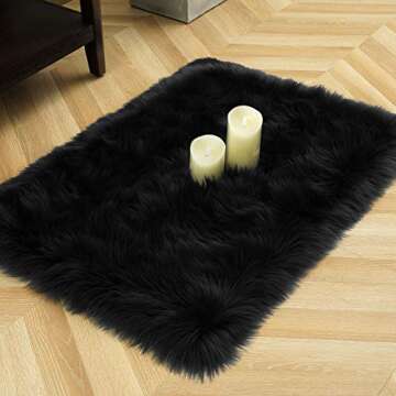 LOCHAS Soft Fluffy Faux Fur Rugs for Bedroom Bedside Rug 2x3 Feet, Washable, Furry Sheepskin Area Rug for Living Room Girls Room, Luxury Shag Carpet Home Decor, Black